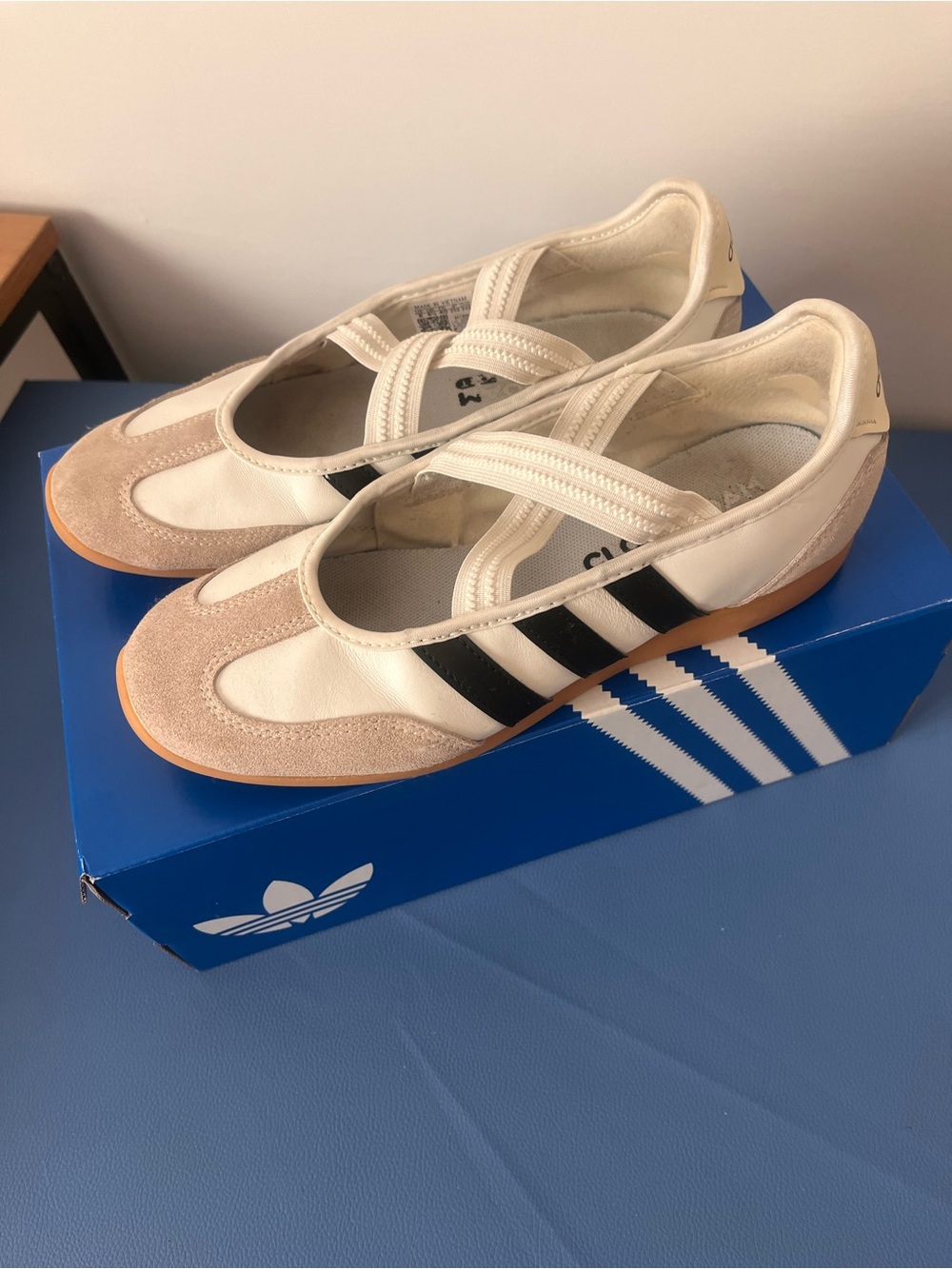 adidas Women’s white and Black Mary Jane Sneakers with Gum Sole